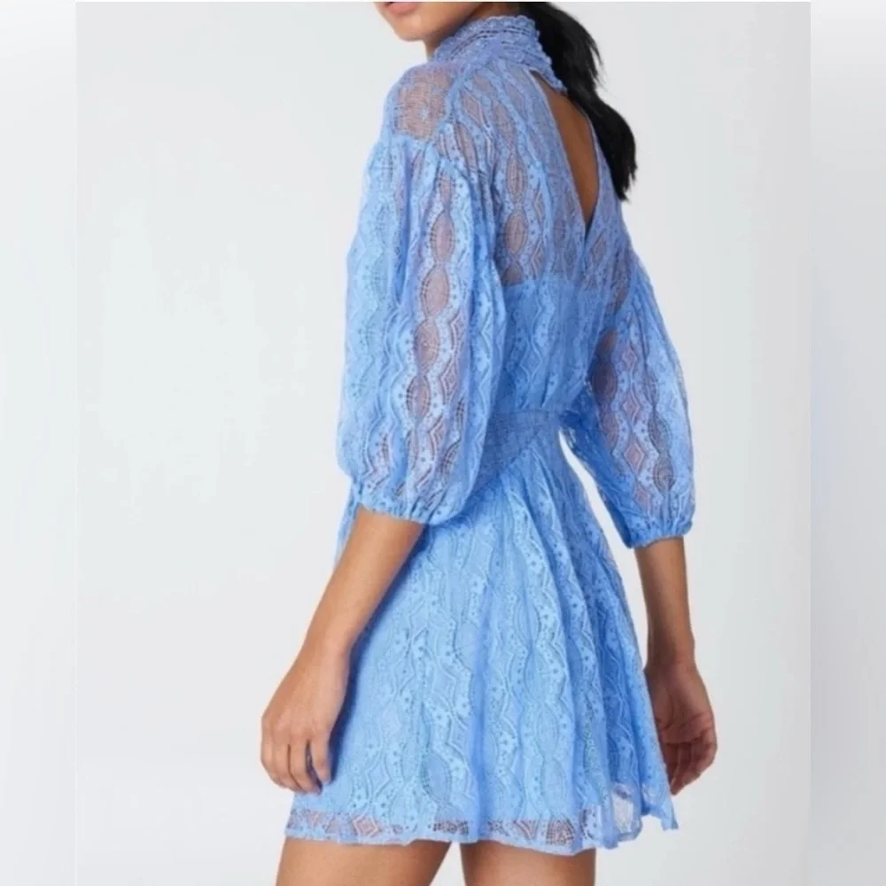 NWT Free People Blue Lace Bittersweet | Mock Neck 3/4 Dolman Sleeves Size 6